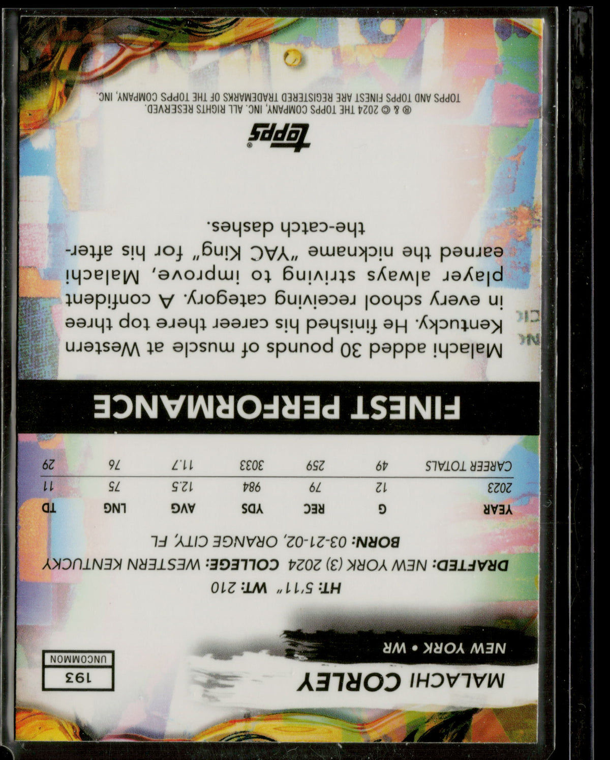 2024 Topps Finest Malachi Corley #193 RC