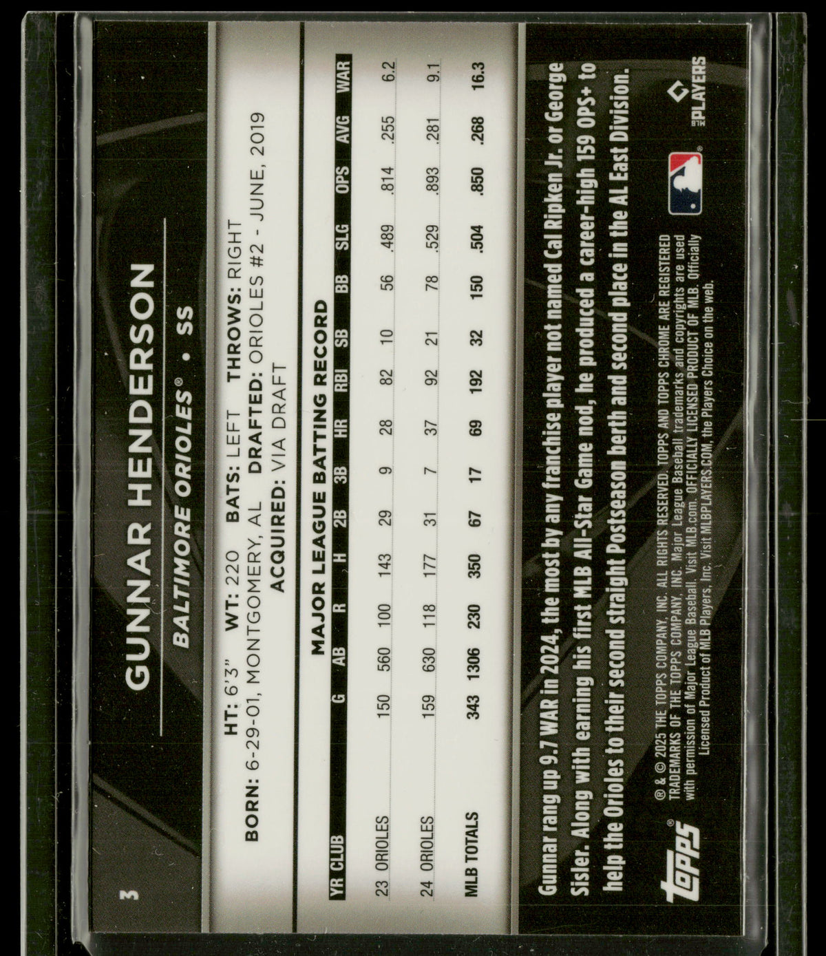 2025 Topps Chrome Black Gunnar Henderson #3