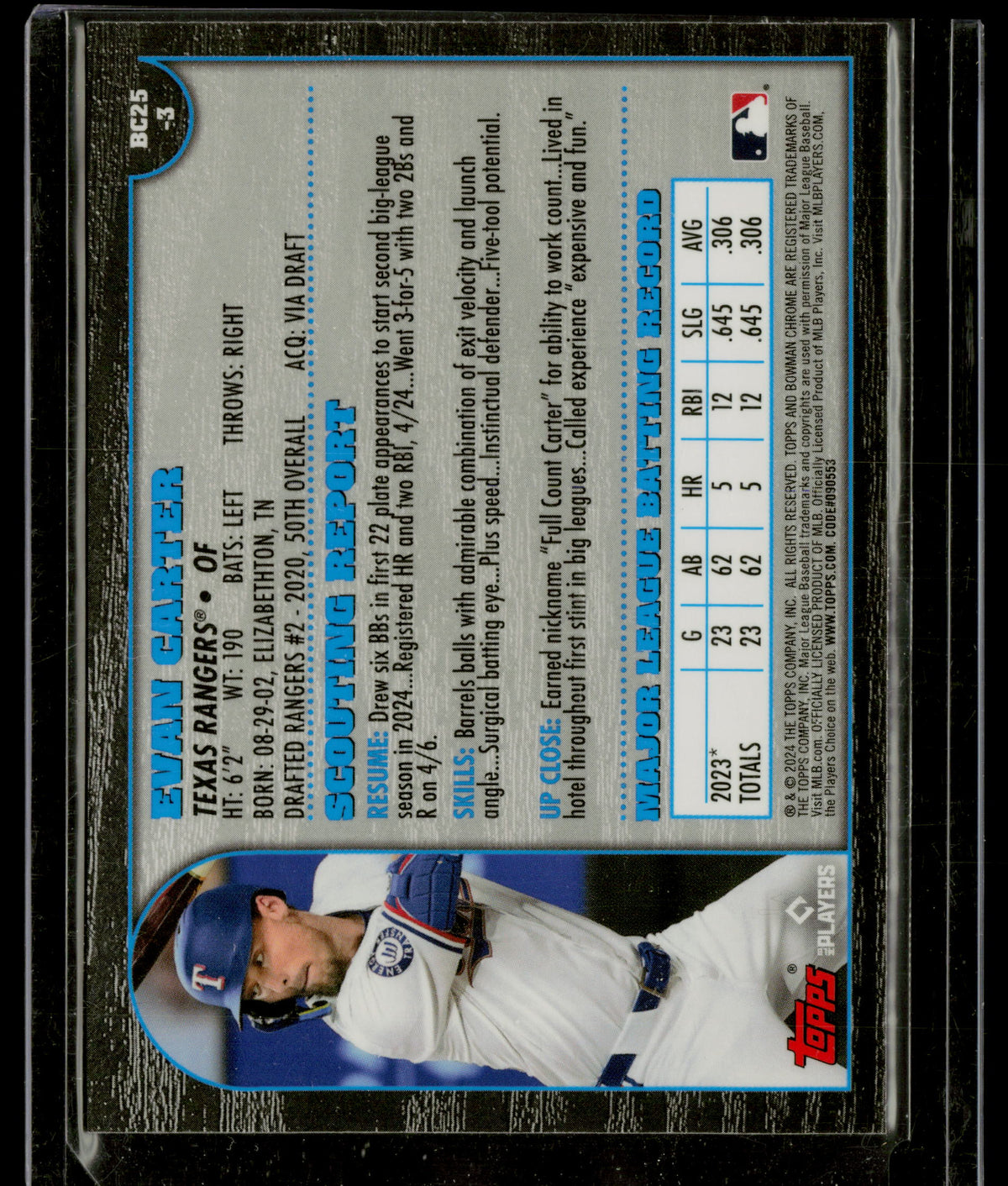 2024 Bowman Chrome 25th Anniversary Evan Carter #BC25-3 RC