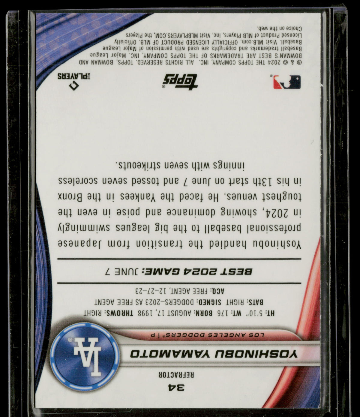 2024 Bowman's Best Yoshinobu Yamamoto #34 Refractor RC