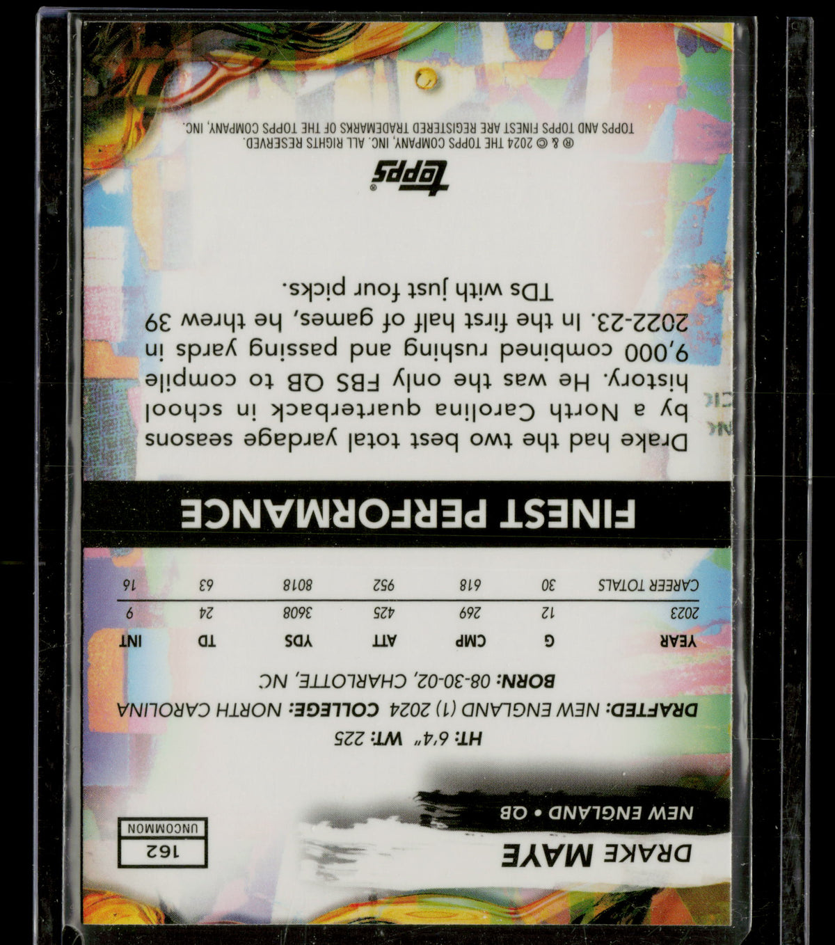 2024 Topps Finest Drake Maye #162 RC