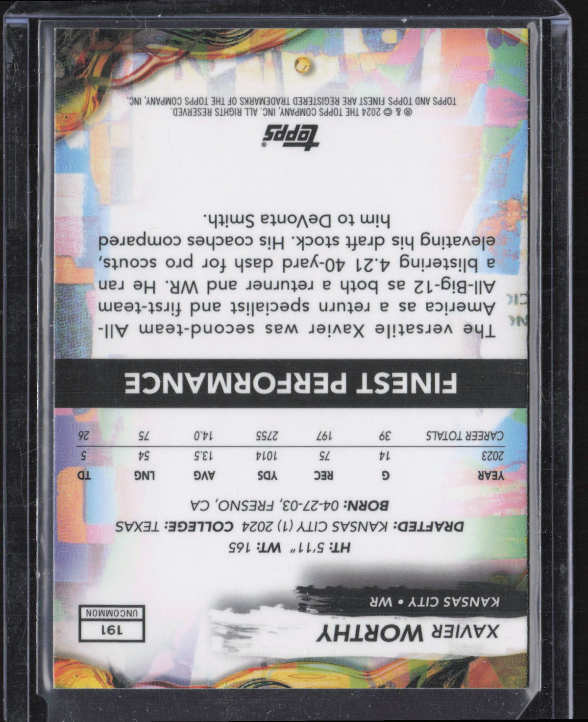 2024 Topps Finest Xavier Worthy #191 RC