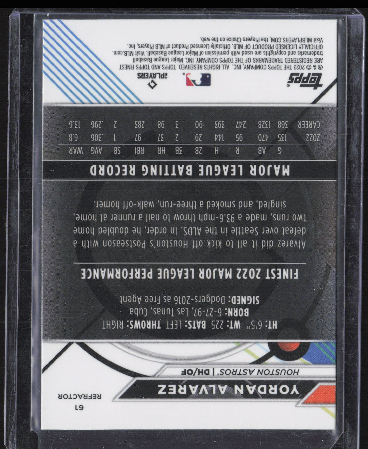 2023 Topps Finest Yordan Alvarez #61 Refractor