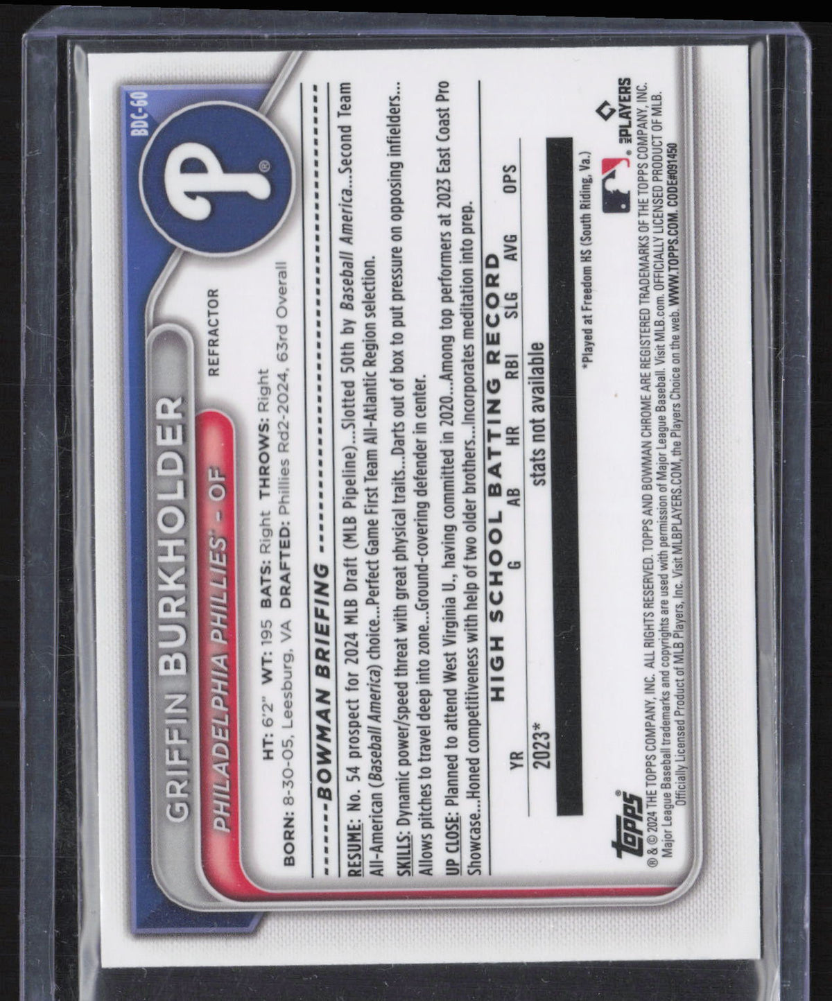 2024 Bowman Draft Chrome Griffin Burkholder #BDC-60 Refractor