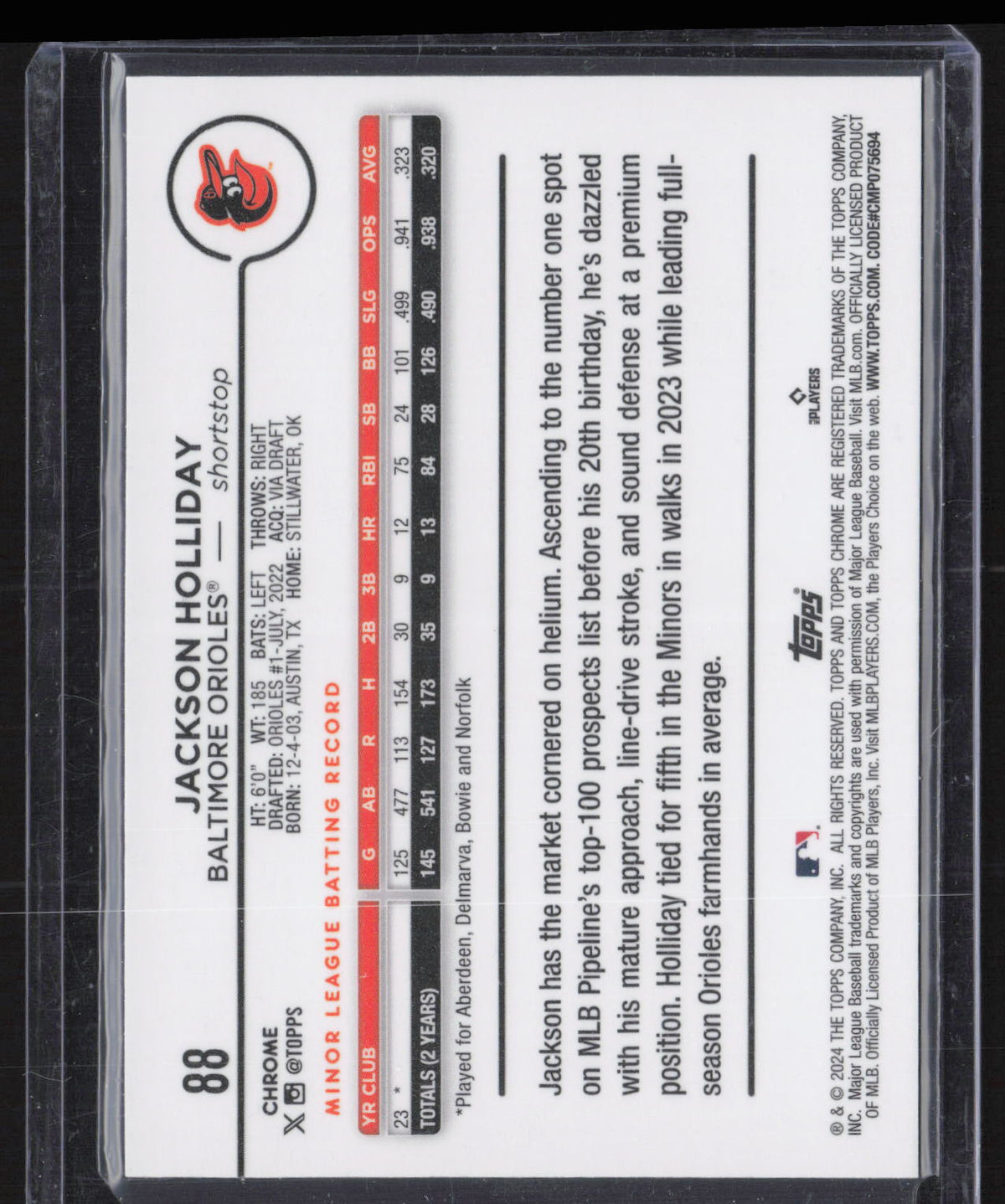 2024 Topps Chrome Jackson Holliday #88 RC