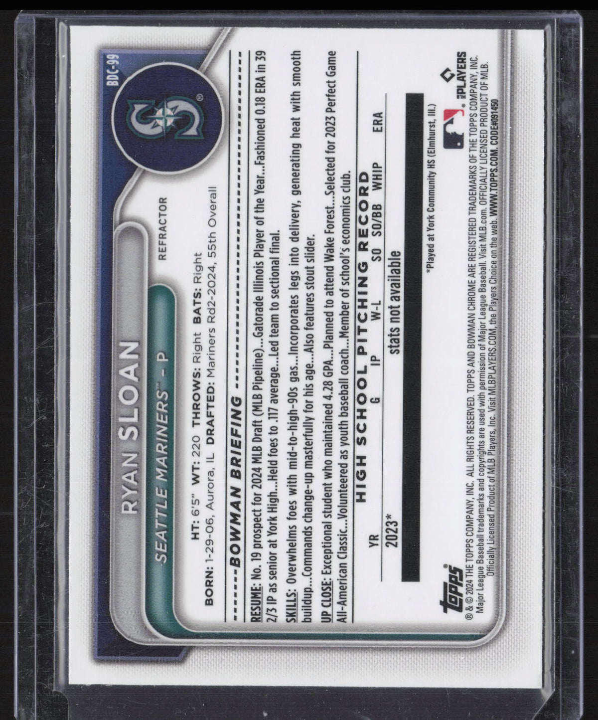 2024 Bowman Draft Chrome Ryan Sloan #BDC-99 Refractor