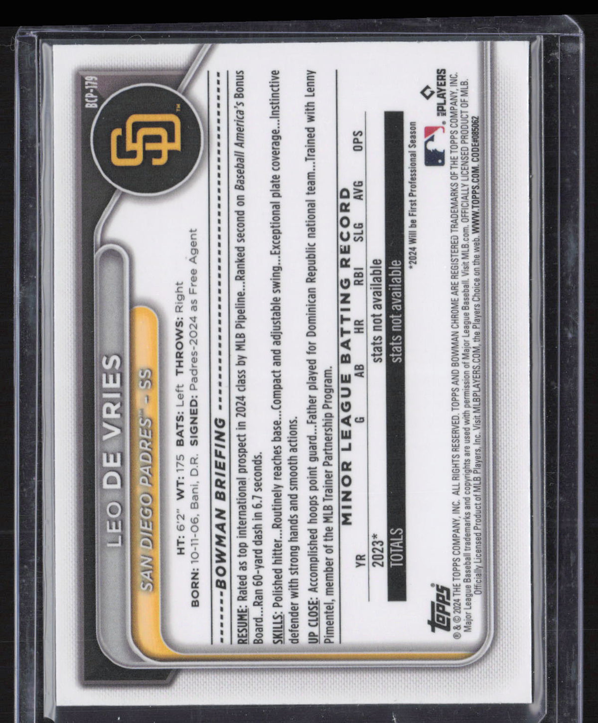 2024 Bowman Chrome Leo De Vries #BCP-179