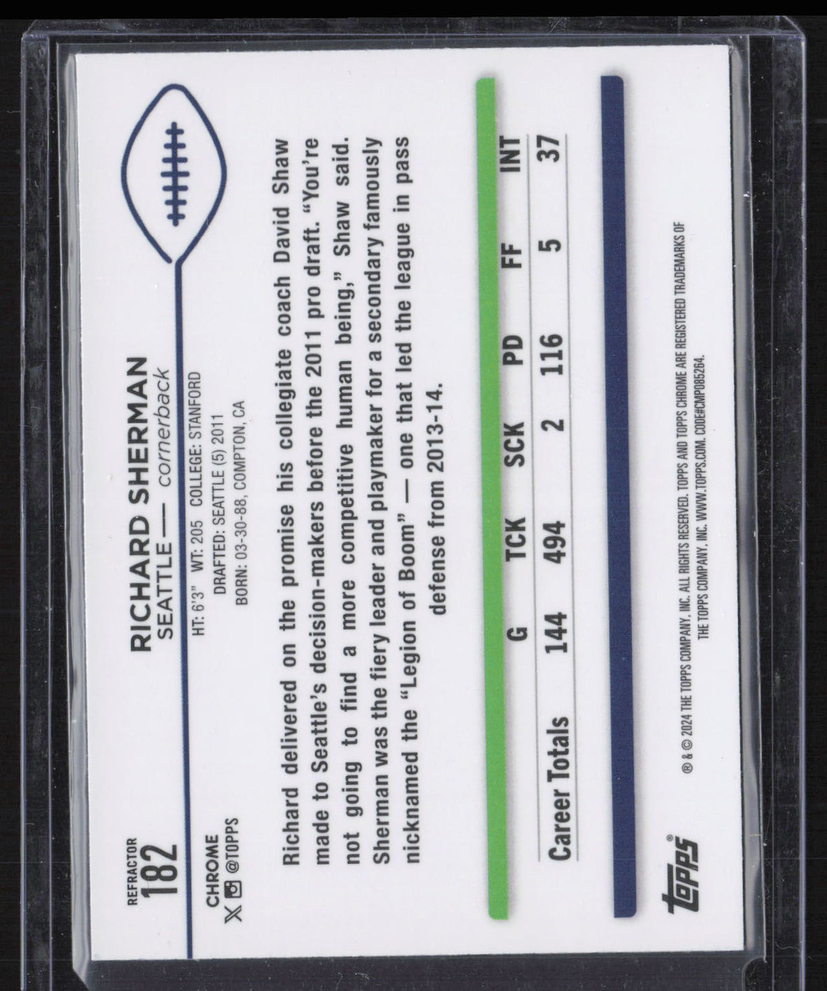 2024 Topps Chrome Richard Sherman #182 Refractor