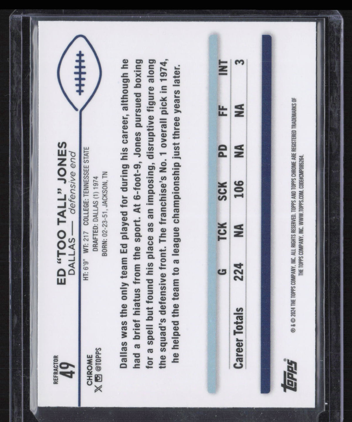 2024 Topps Chrome Ed "Too Tall" Jones #49 Refractor