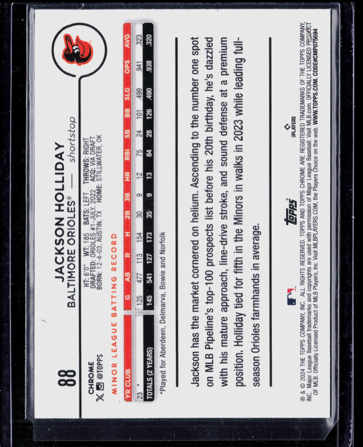 2024 Topps Chrome Jackson Holliday #88 X-Fractor RC