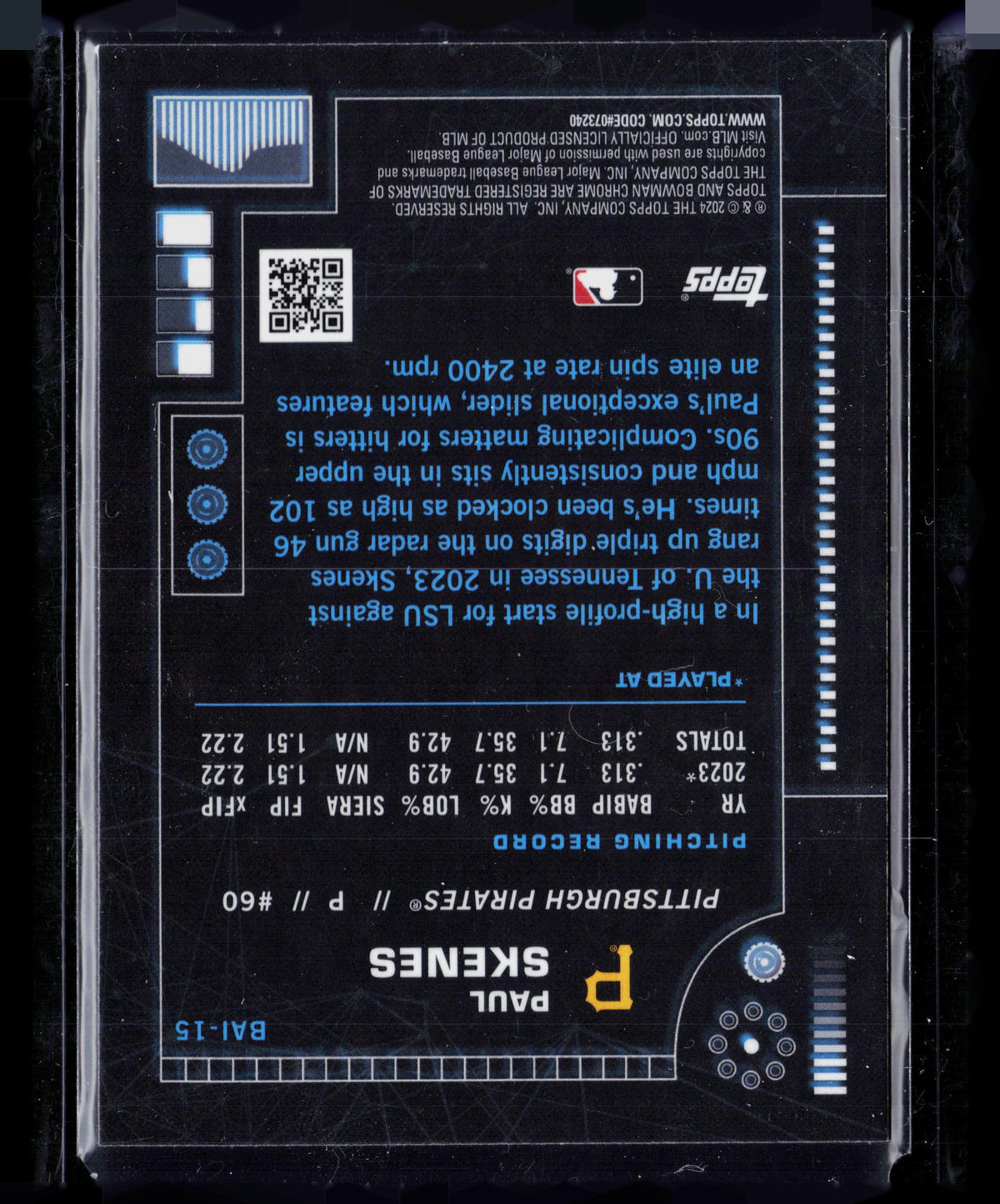 2024 Bowman Chrome Bowman AI Paul Skenes #BAI-15