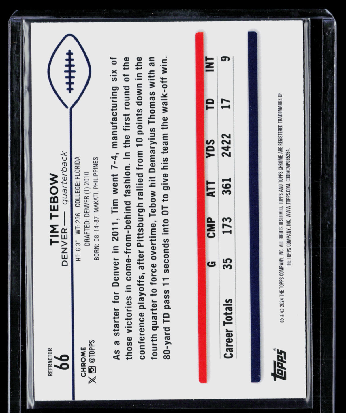 2024 Topps Chrome Tim Tebow #66 Refractor