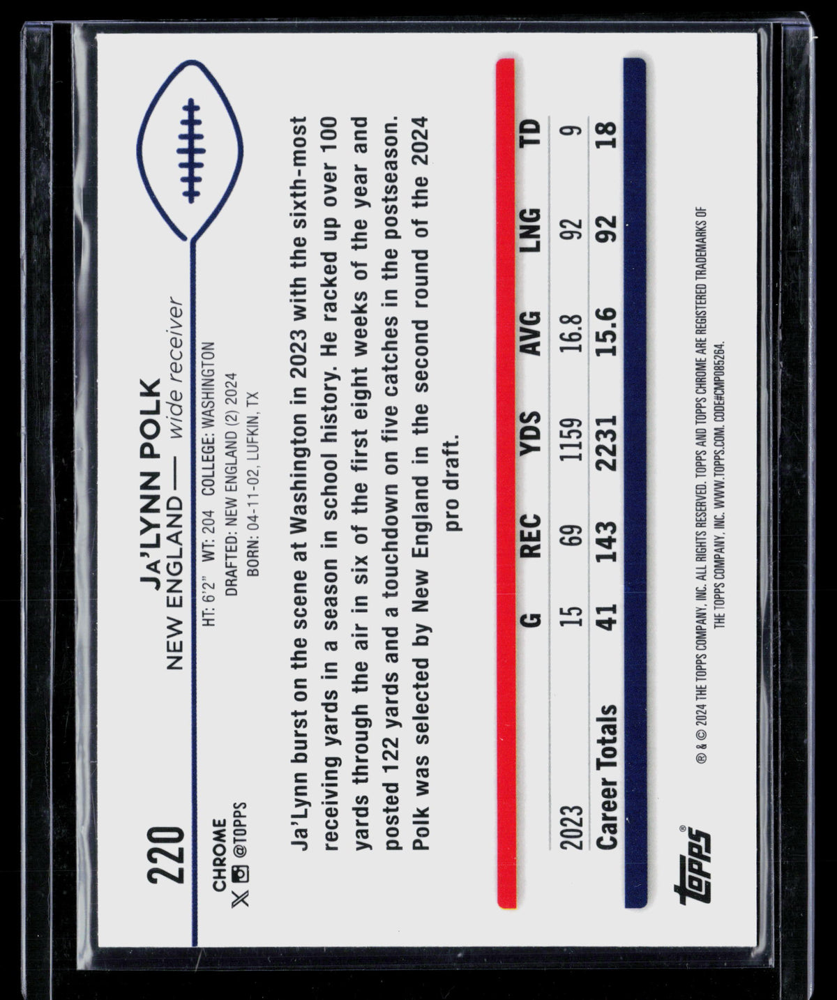 2024 Topps Chrome Ja'Lynn Polk #220 X-Fractor RC