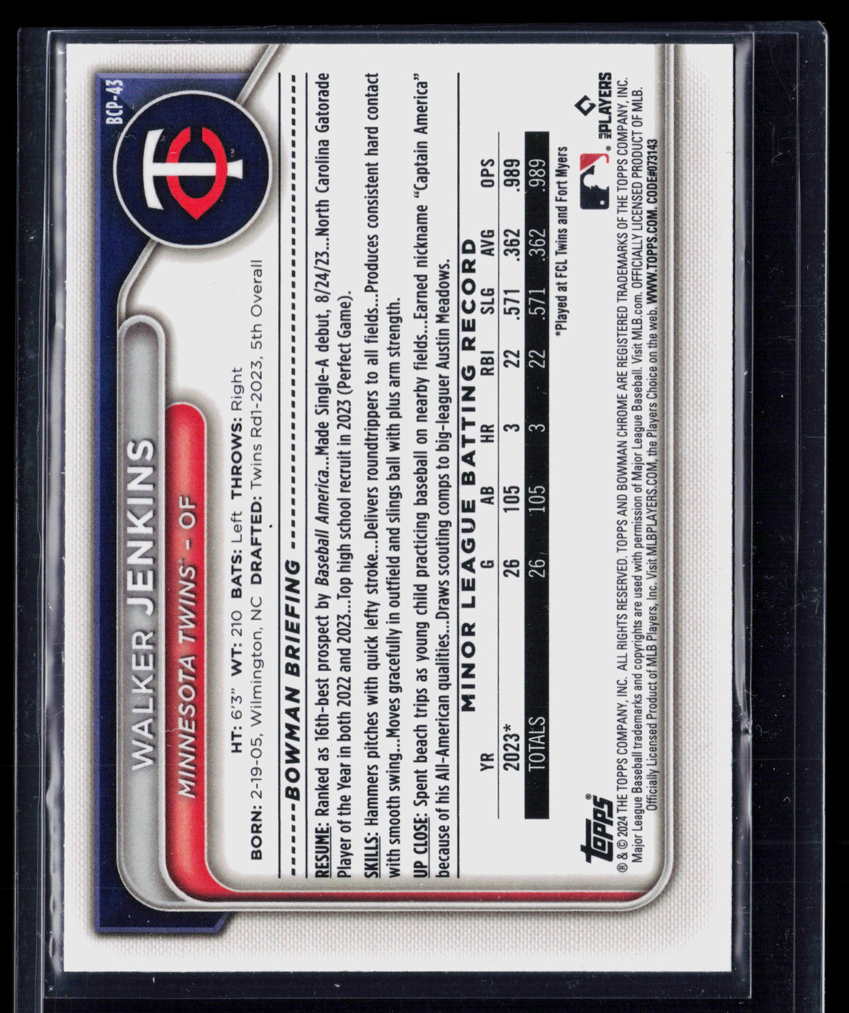 2024 Bowman Chrome Walker Jenkins #BCP-43