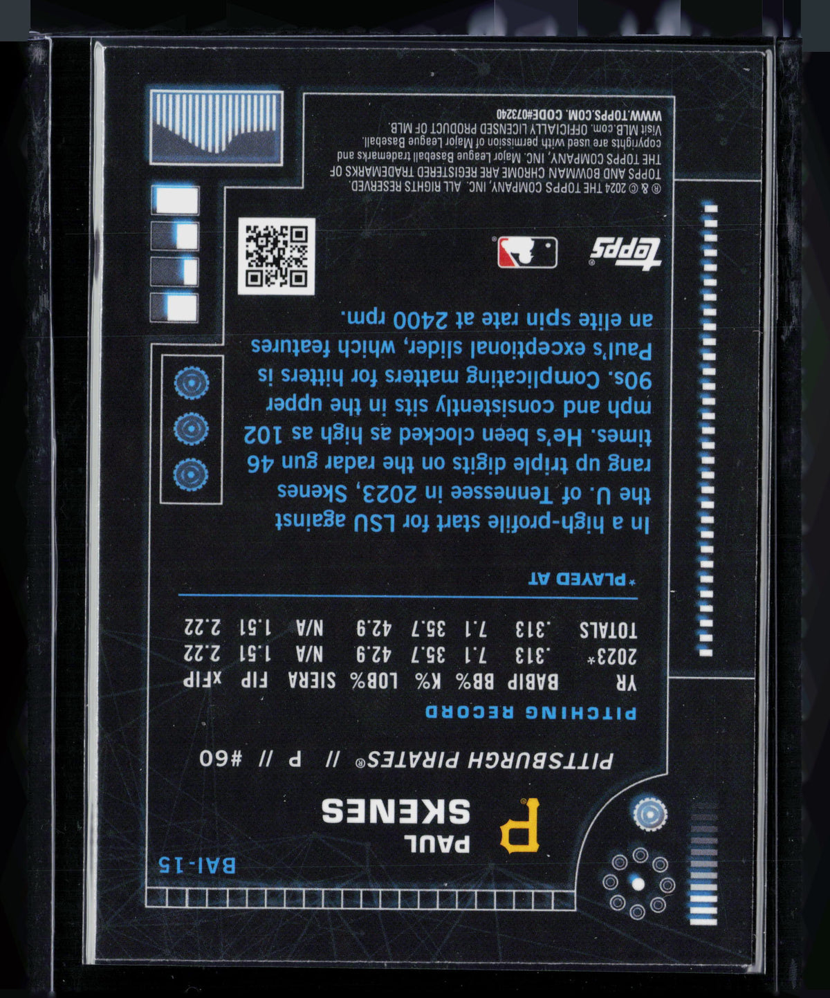 2024 Bowman Chrome Bowman A.I. Paul Skenes #BAI-15
