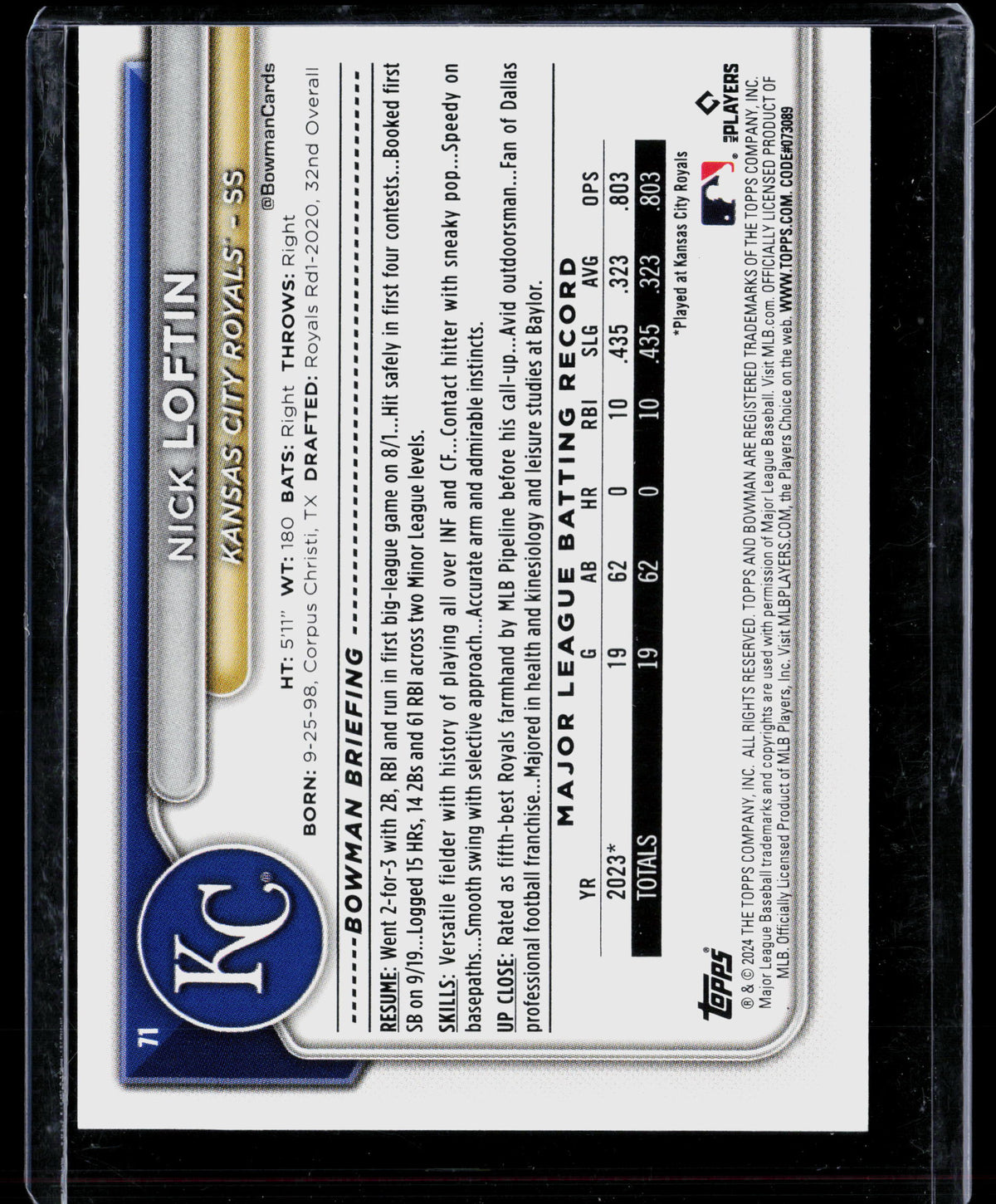 2024 Bowman Nick Loftin #71 RC