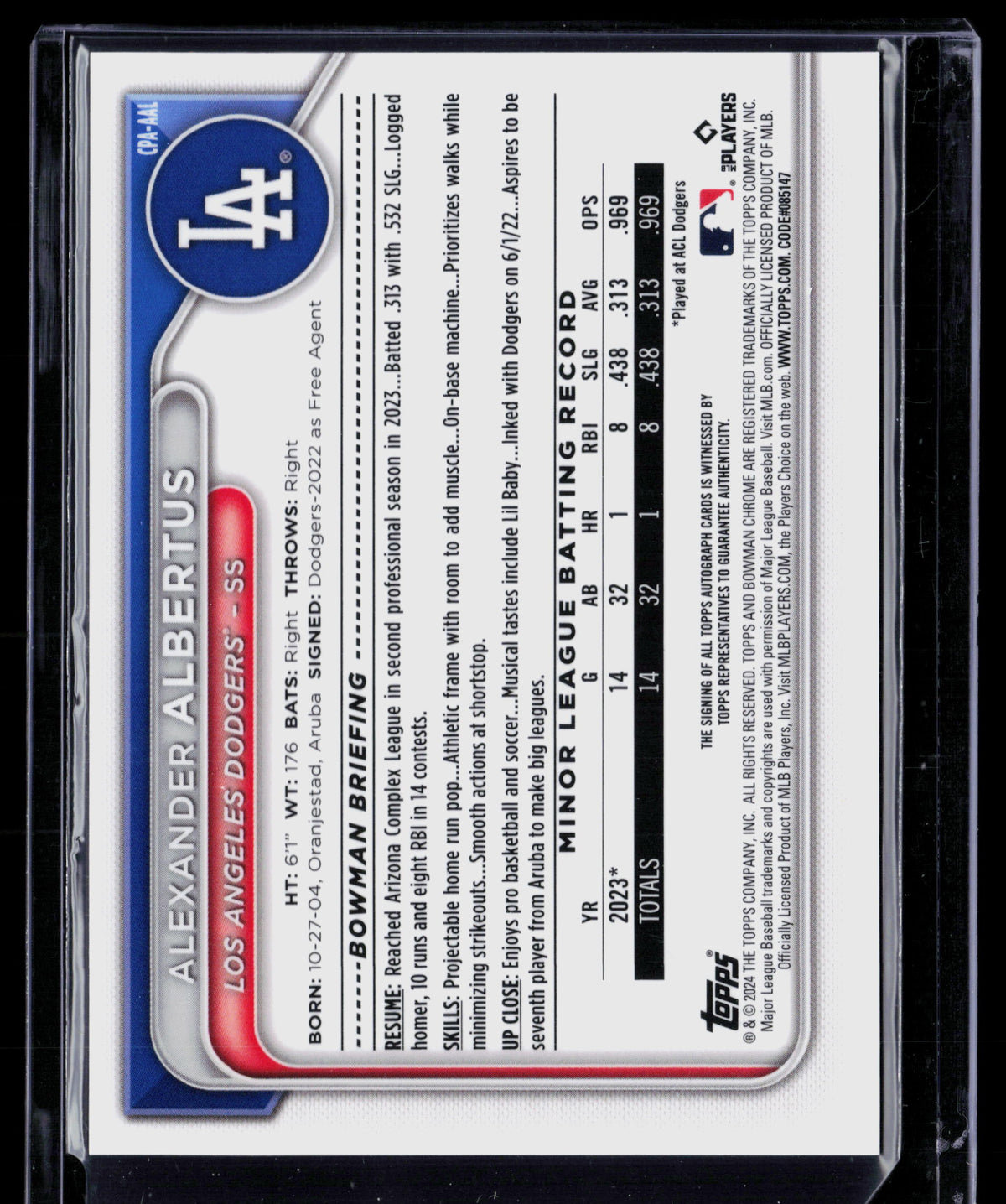 2024 Bowman Chrome Alexander Albertus #CPA-AAL Speckle Refractor 062/299
