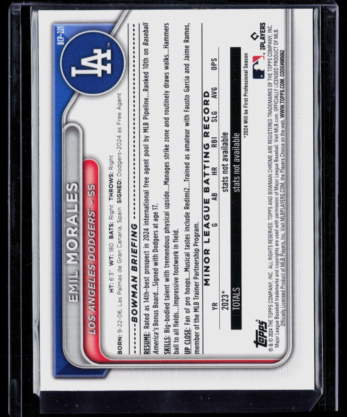 2024 Bowman Chrome Emil Morales #BCP-221