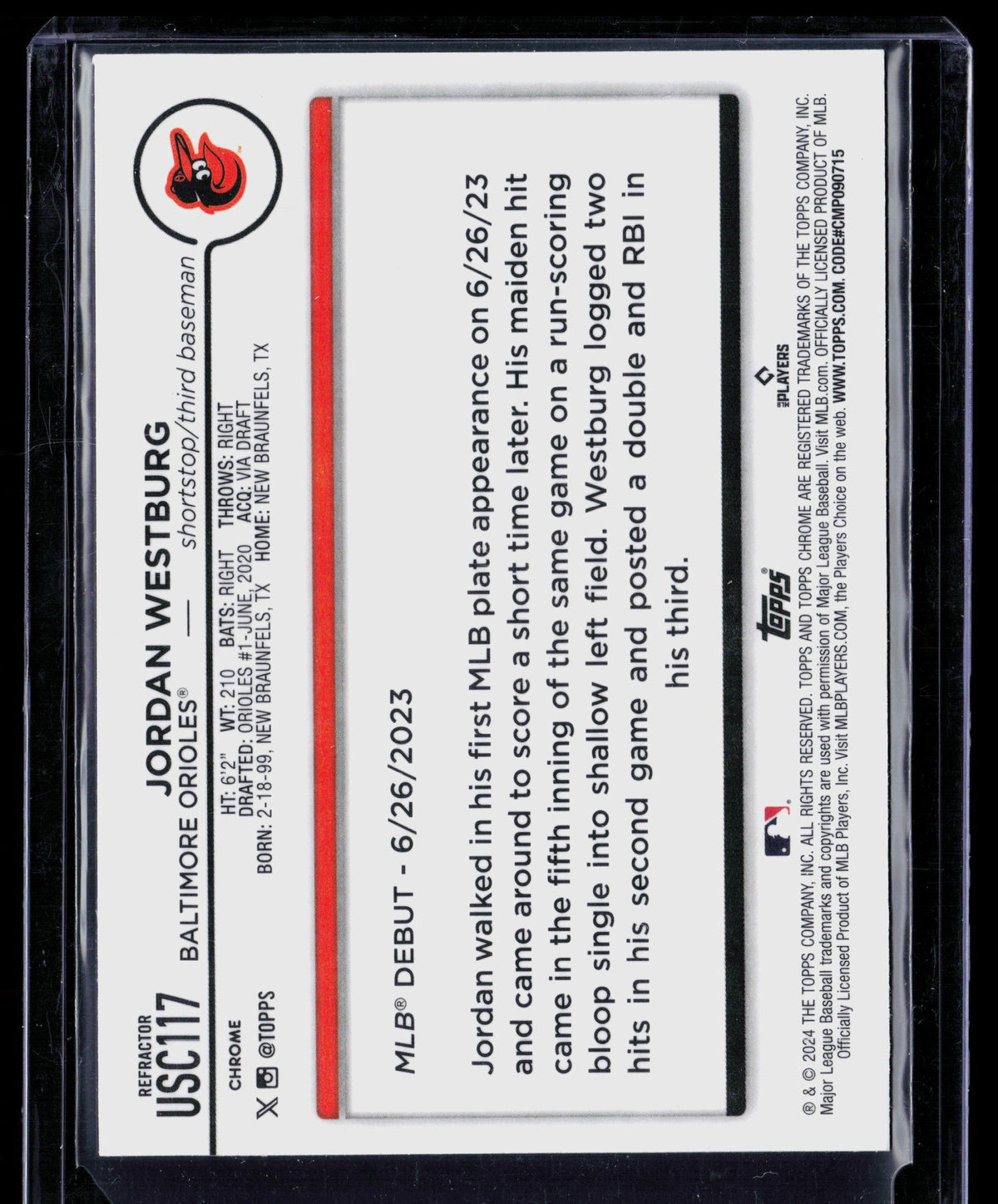 2024 Topps Chrome Update Series Jordan Westburg #USC117 Refractor RC