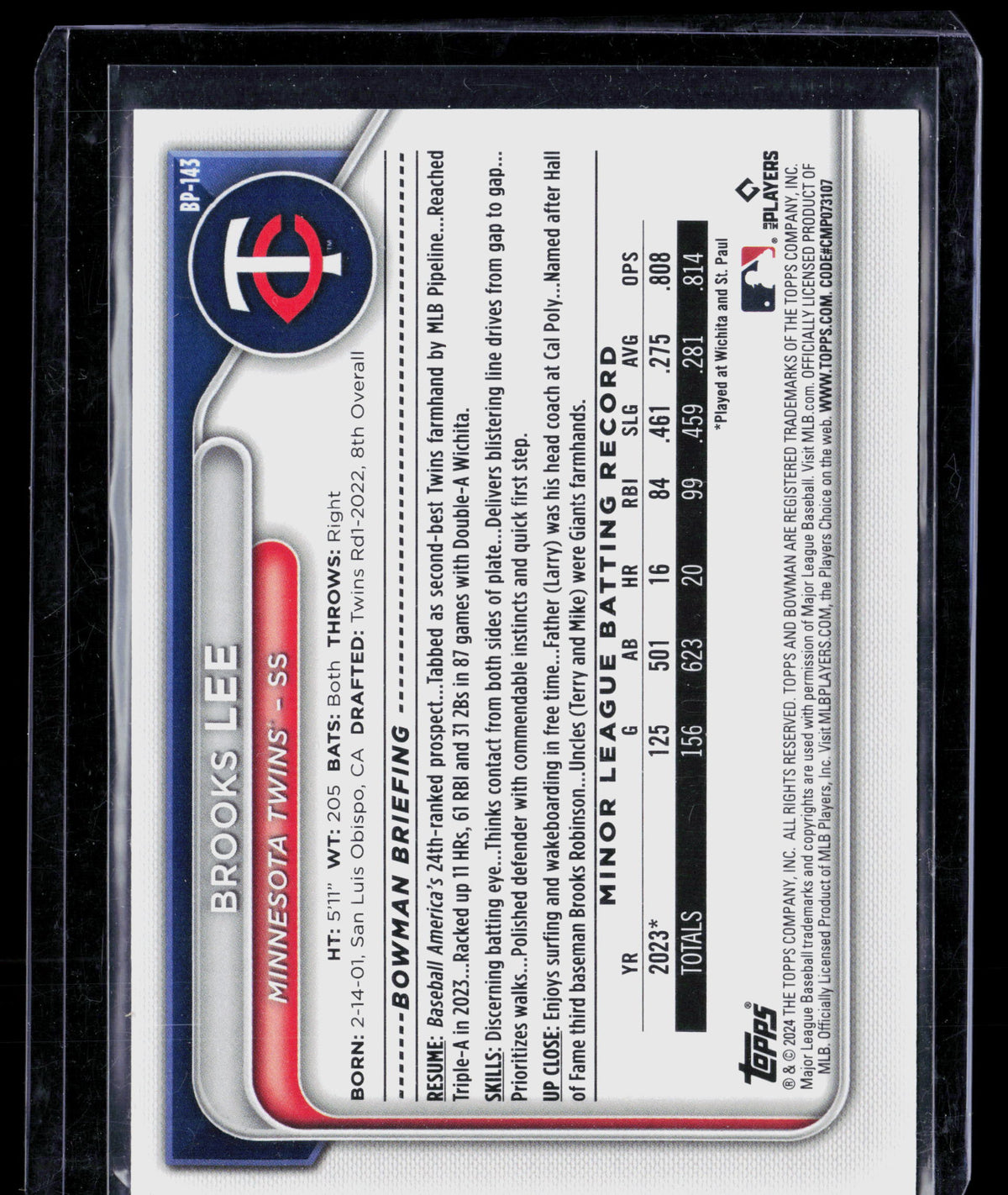 2024 Bowman Brooks Lee #BP-143 Sky Blue Border 177/499