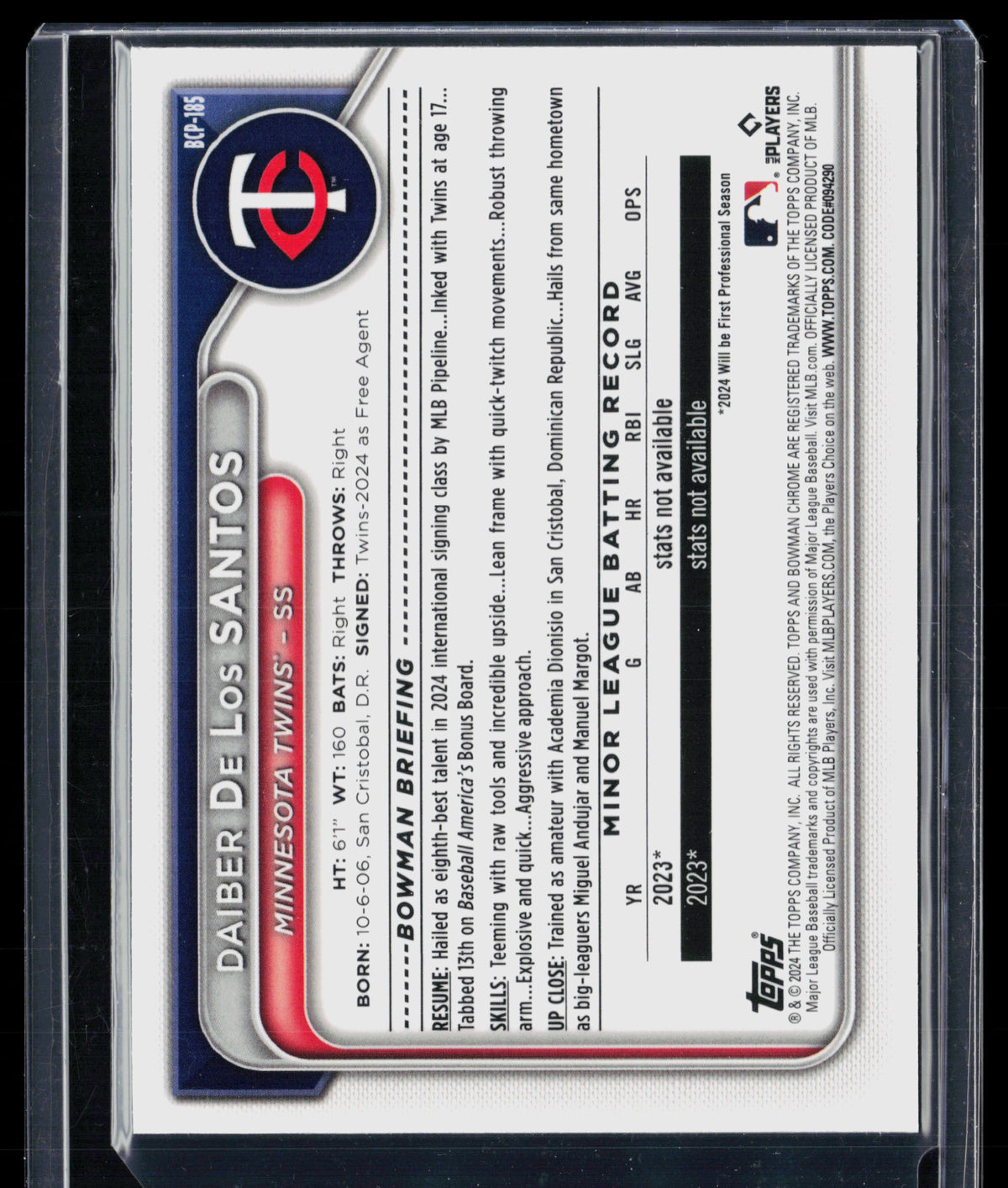 2024 Bowman Chrome Mega Box Daiber De Los Santos #BCP-185 Mojo Refractor