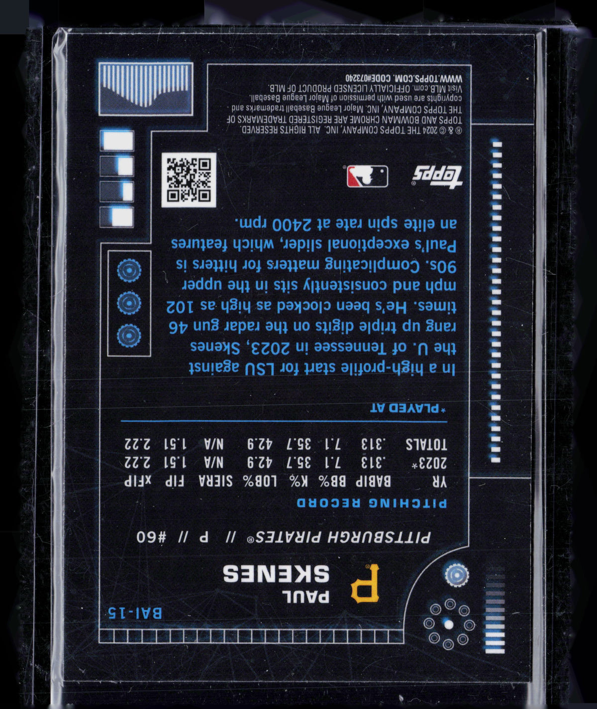 2024 Bowman Chrome Bowman A.I. Paul Skenes #BAI-15