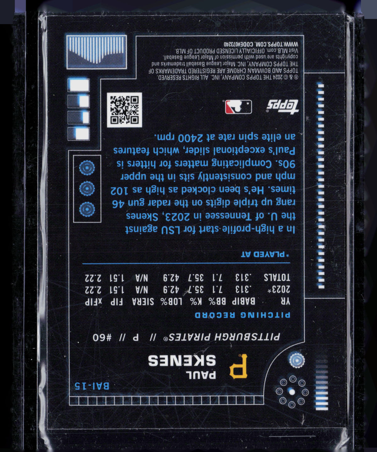2024 Bowman Chrome Bowman A.I. Paul Skenes #BAI-15