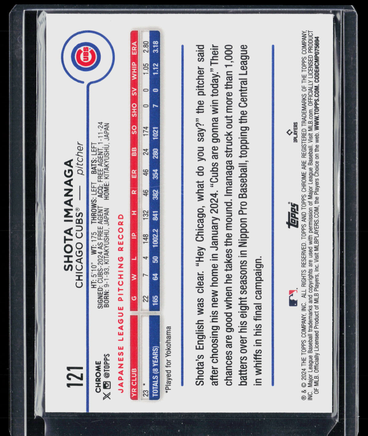 2024 Topps Chrome Shota Imanaga #121 RC