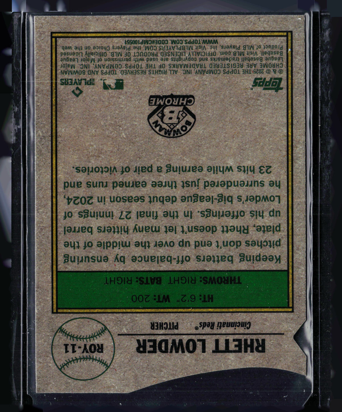 2025 Bowman Chrome Rookie of the Year Favorites Rhett Lowder #ROY-11 RC