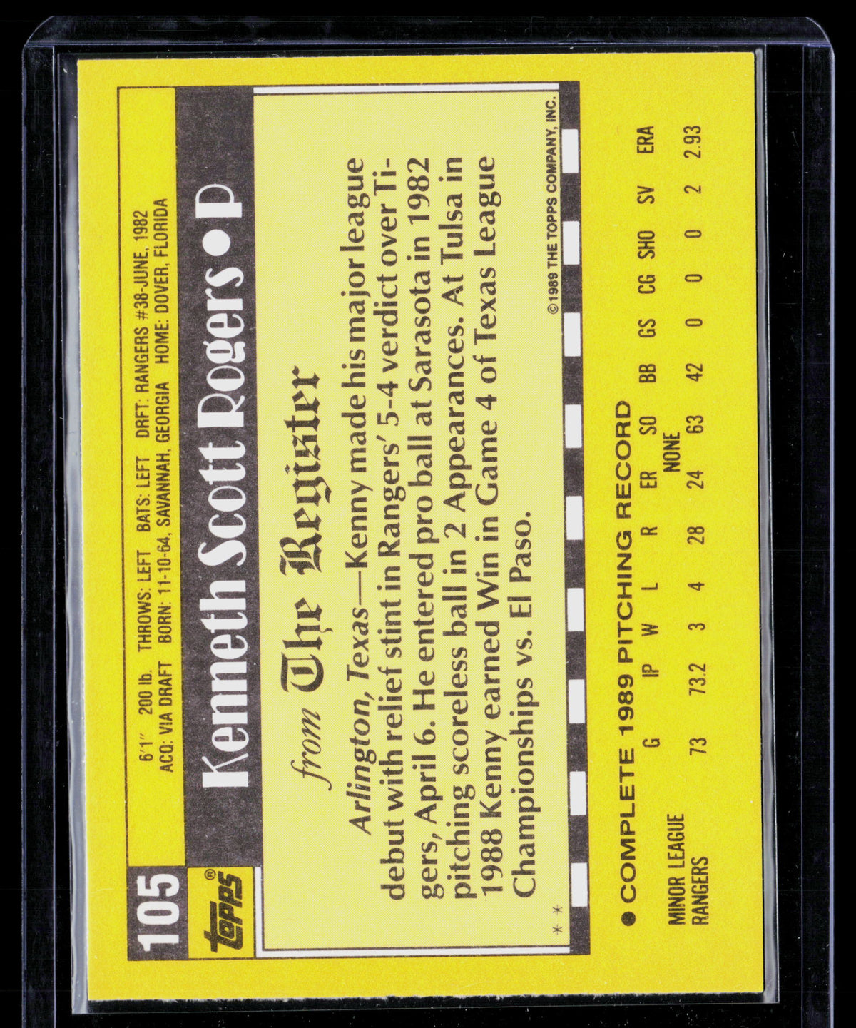 1989 Topps Traded Kenny Rogers #105T