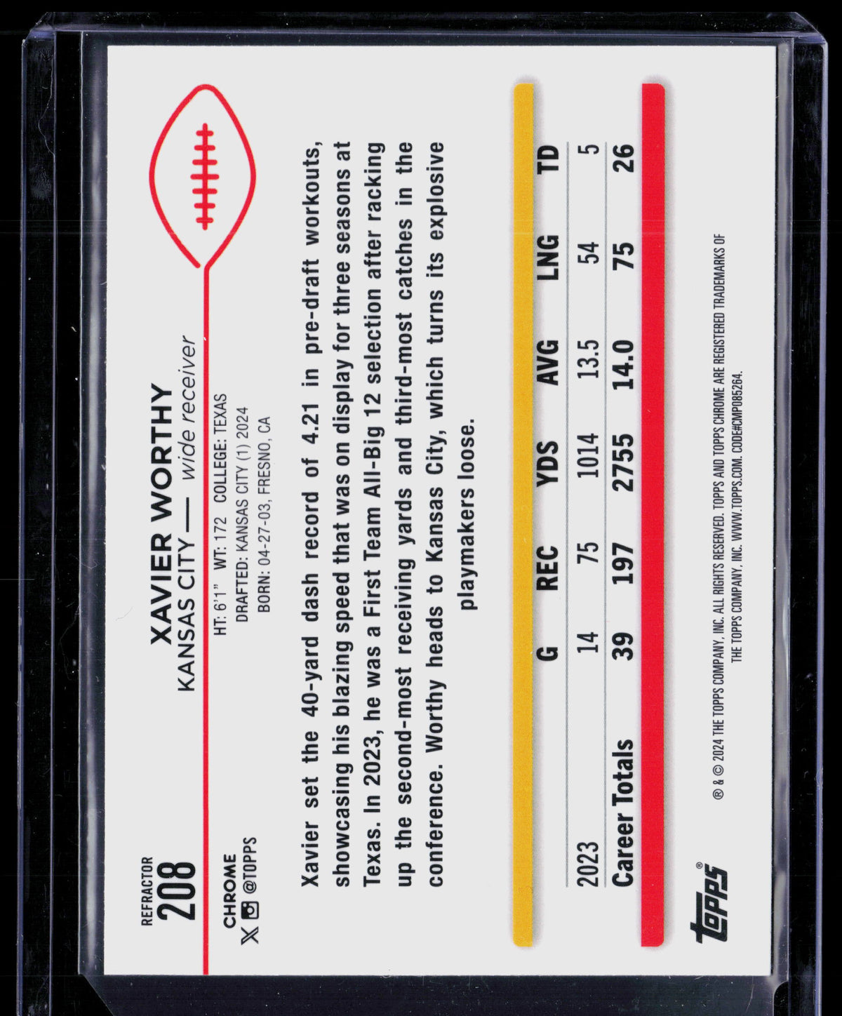 2024 Topps Chrome Xavier Worthy #208 Refractor