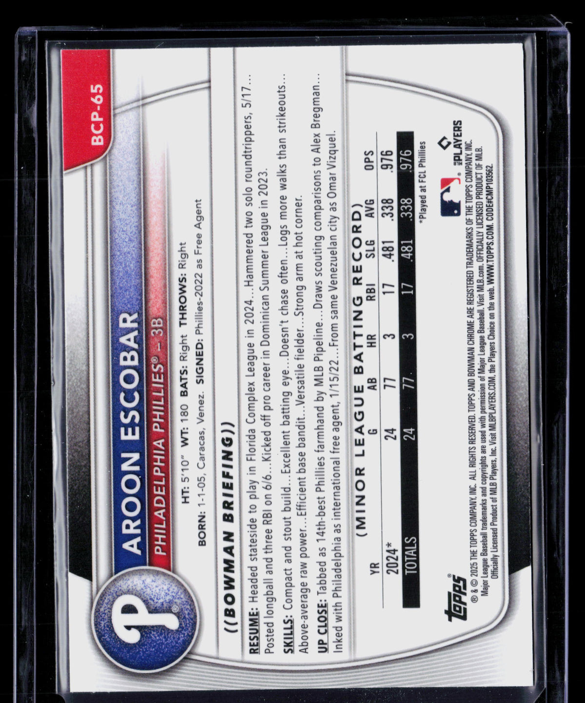 2025 Bowman Chrome Aroon Escobar #BCP-65 Mojo Refractor