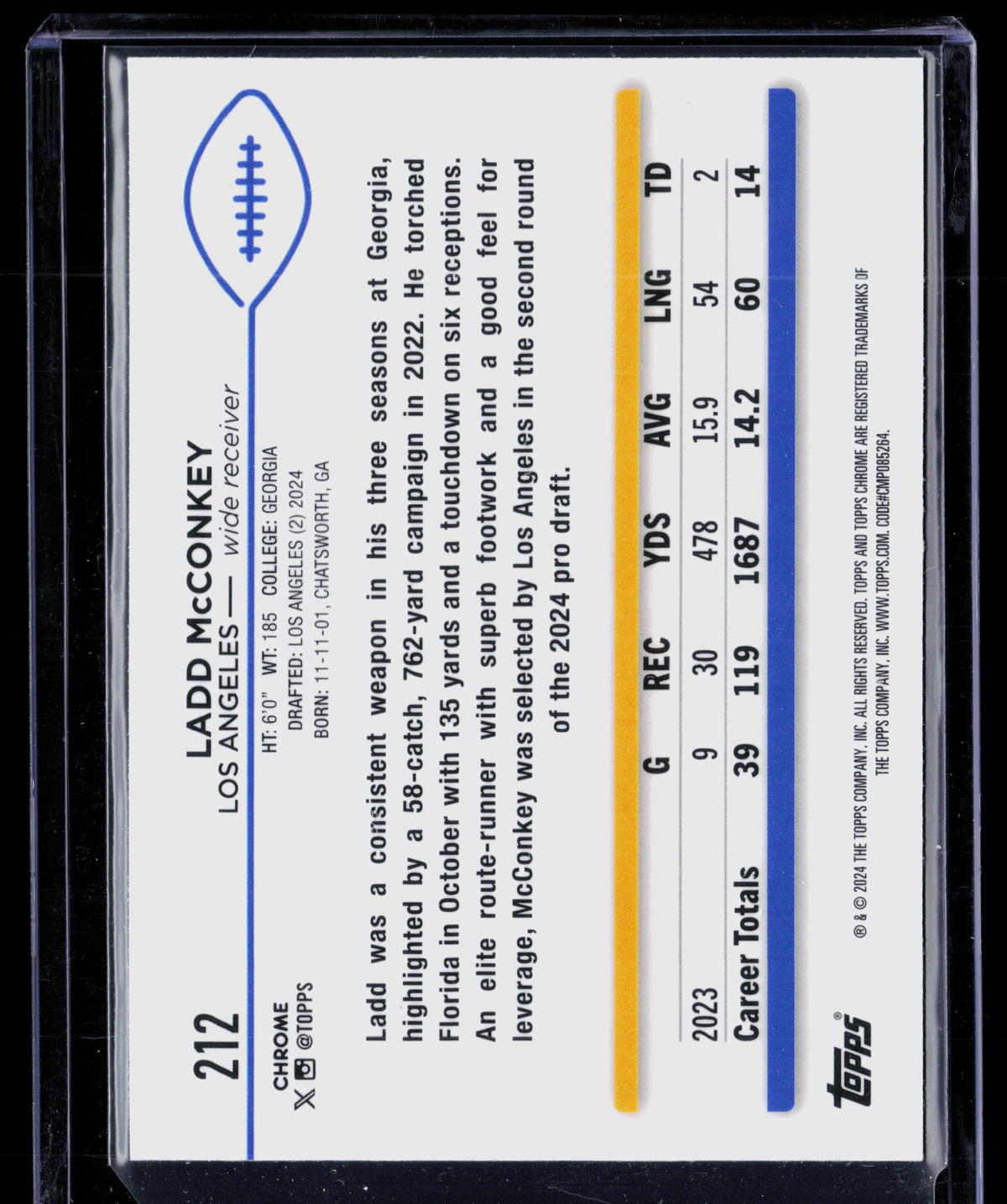 2024 Topps Chrome Ladd McConkey #212 X-Fractor RC