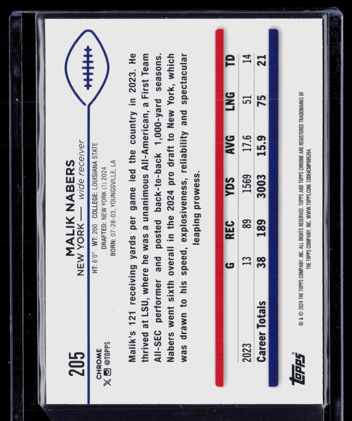 2024 Topps Chrome Malik Nabers #205 X-Fractor RC