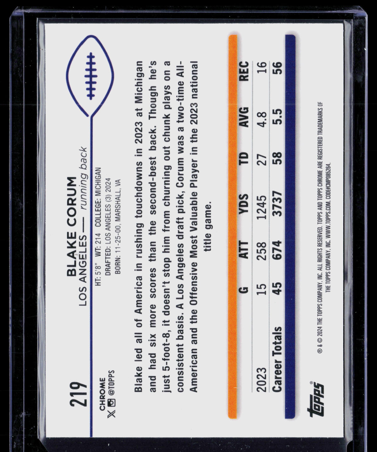2024 Topps Chrome Blake Corum #219 X-Fractor RC