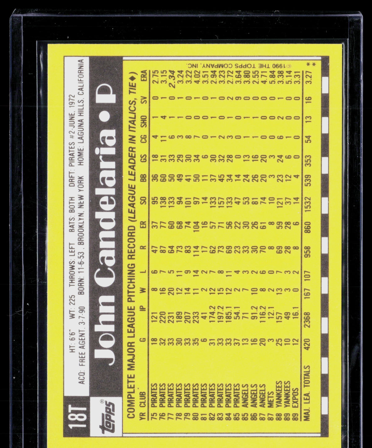 1990 Topps Traded John Candelaria #18T