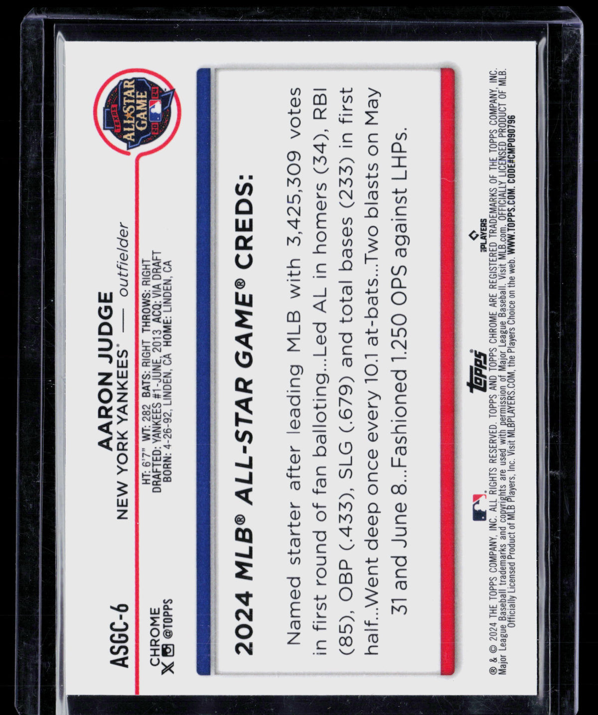 2024 Topps Chrome Update Series MLB All-Star Game Aaron Judge #ASGC-6