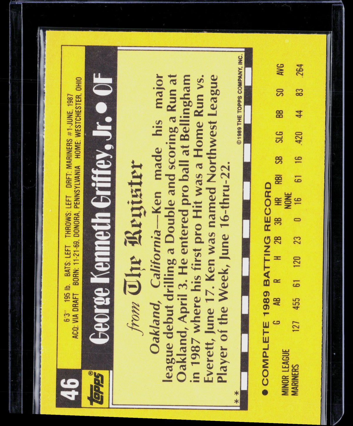 1989 Topps Major League Debut Ken Griffey Jr. #46
