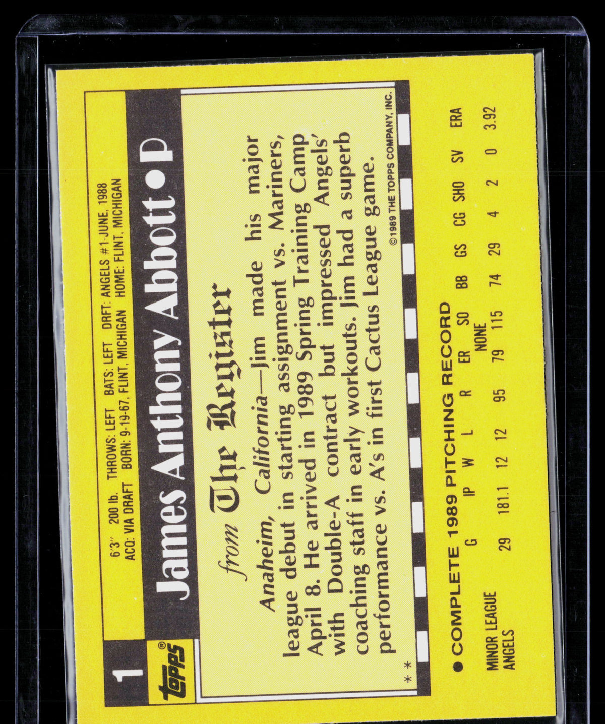 1989 Topps Traded Jim Abbott #1