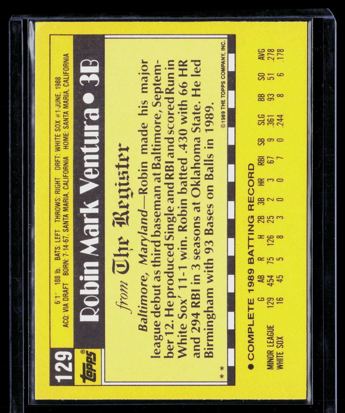 1989 Topps Major League Debut Robin Ventura #129