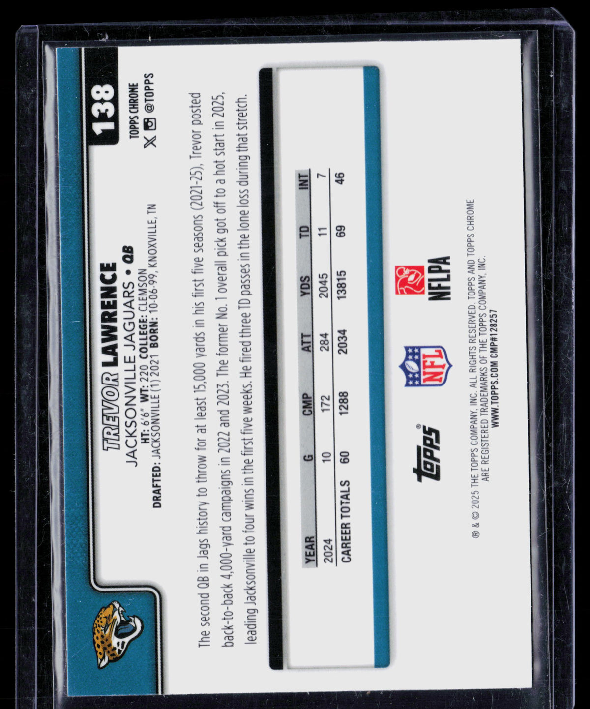 2025 Topps Chrome Trevor Lawrence #138 X-Fractor