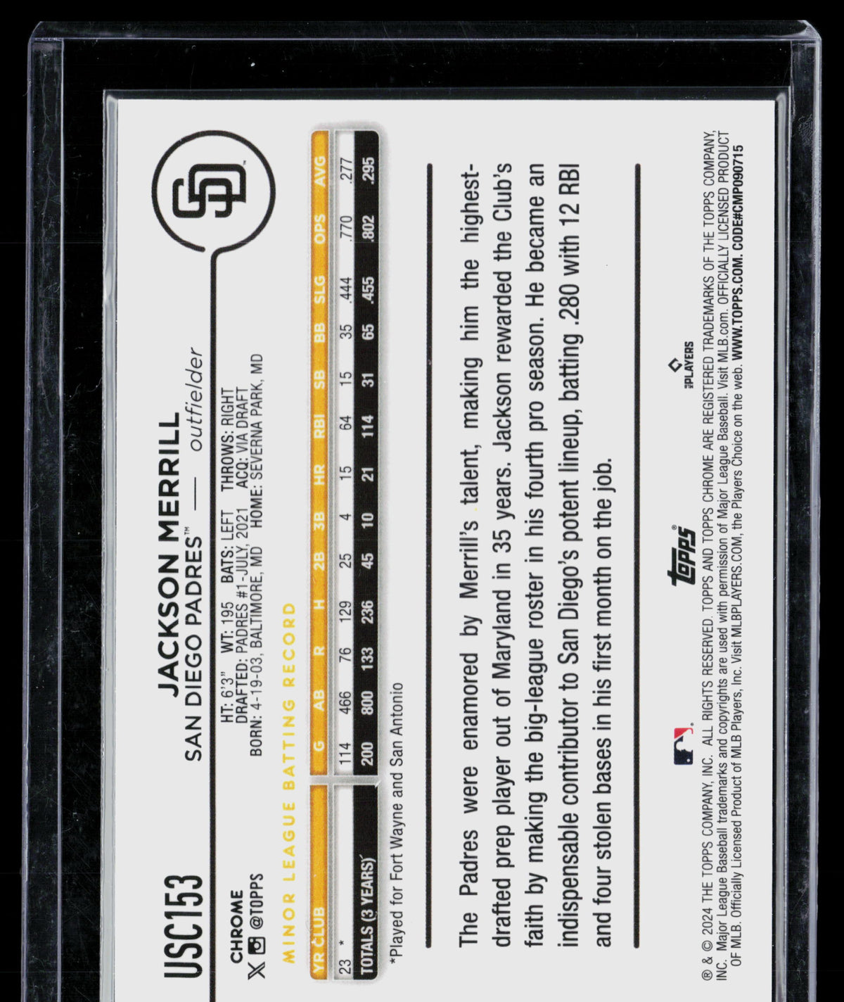 2024 Topps Chrome Jackson Merrill #USC153 RC