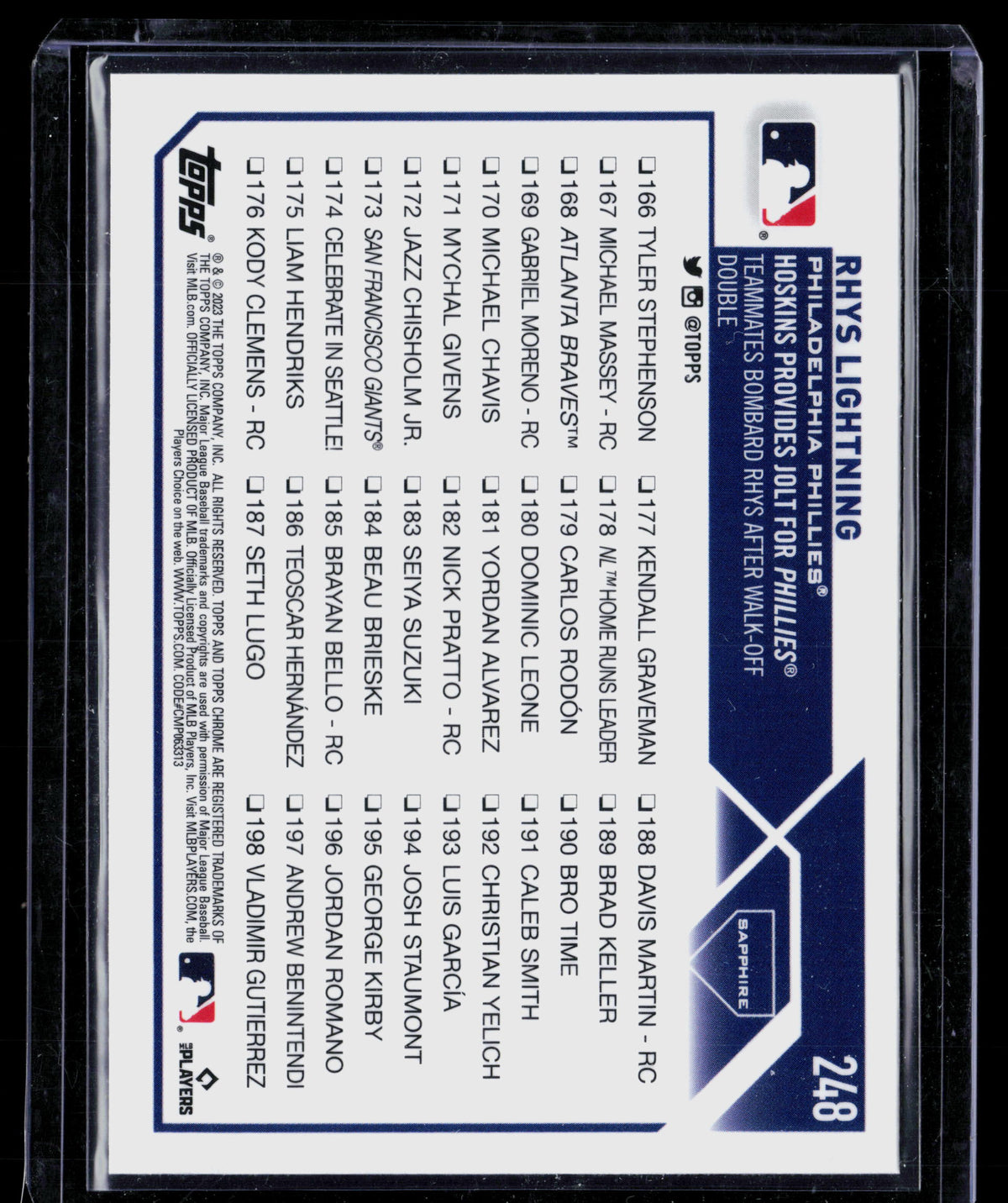 2023 Topps Chrome Sapphire Edition Alec Bohm Rhys Hoskins #248 Blue