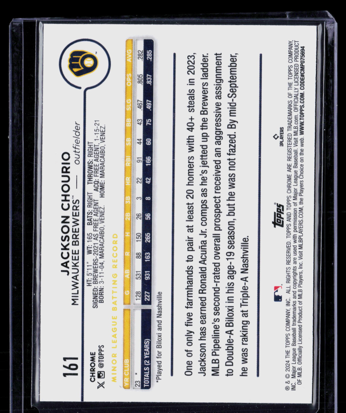 2024 Topps Chrome Jackson Chourio #161 RC