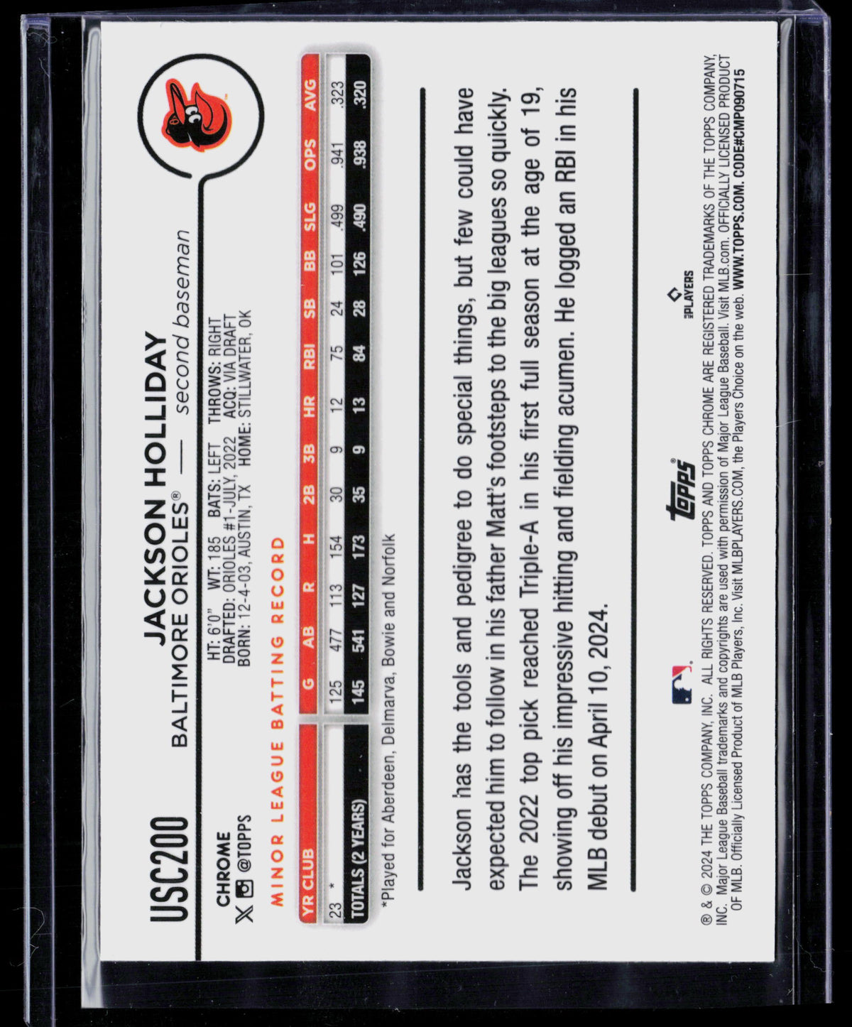 2024 Topps Chrome Jackson Holliday #USC200 RC
