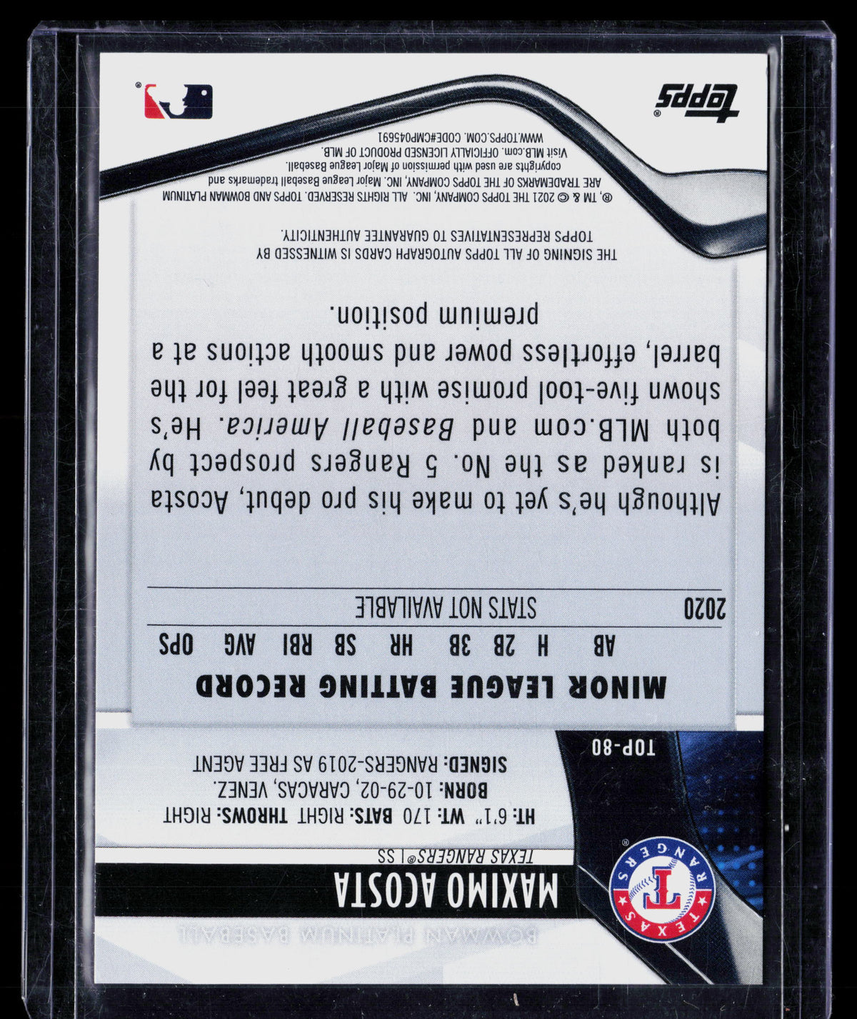 2021 Bowman Platinum Maximo Acosta #TOP-80