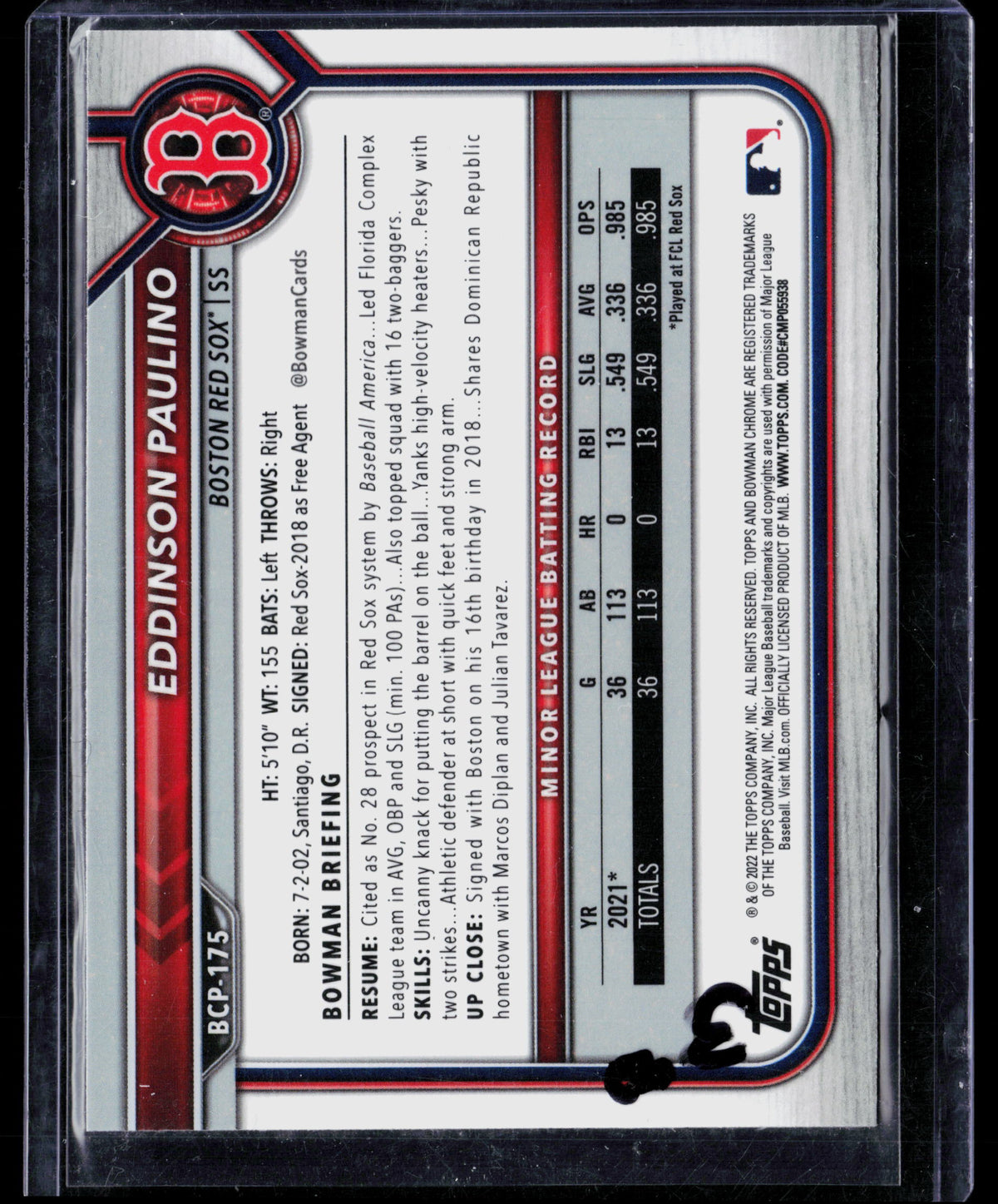 2022 Bowman Chrome Mega Box Eddinson Paulino #BCP-175 Refractor