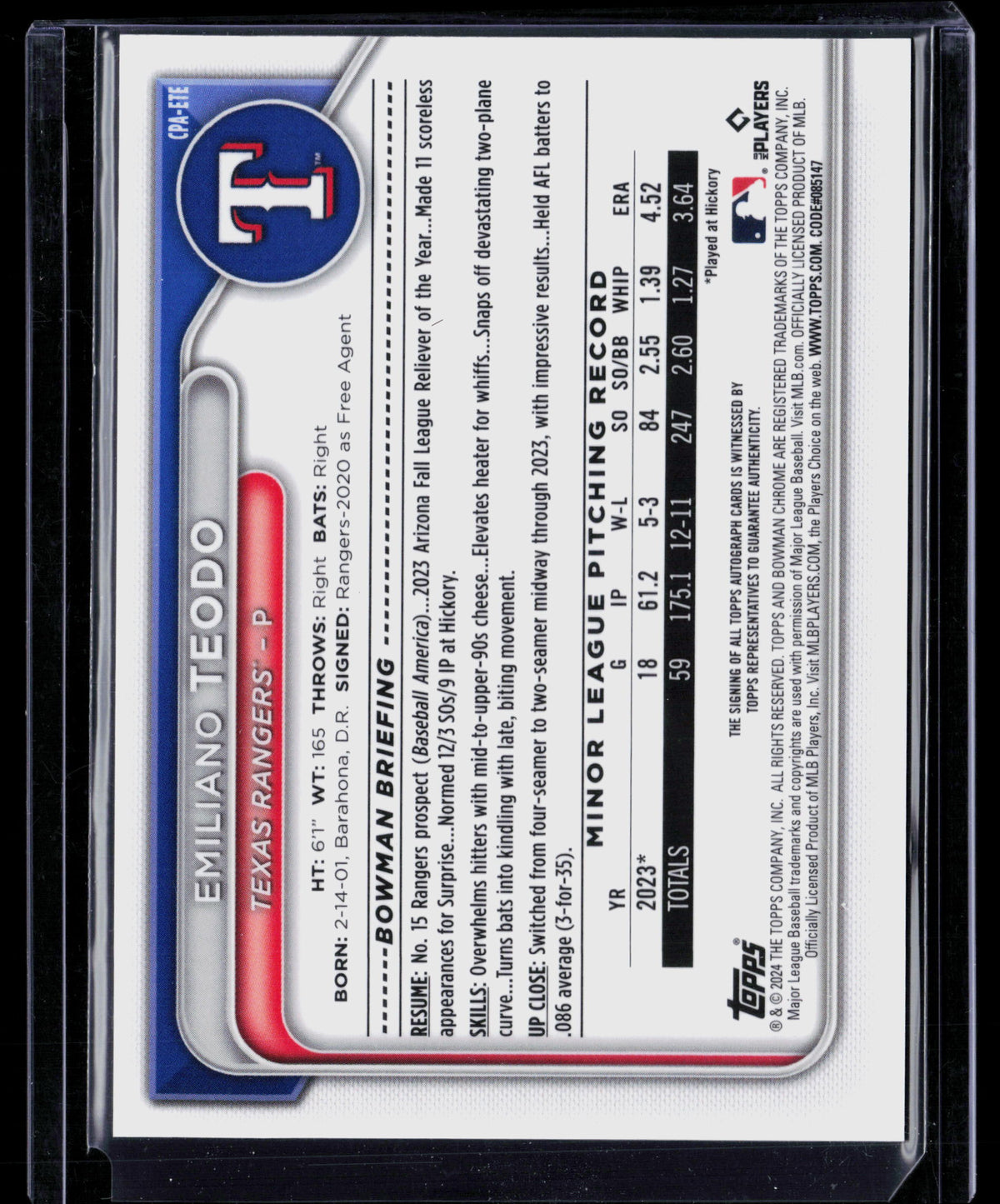 2024 Bowman Chrome Emiliano Teodo #CPA-ETE