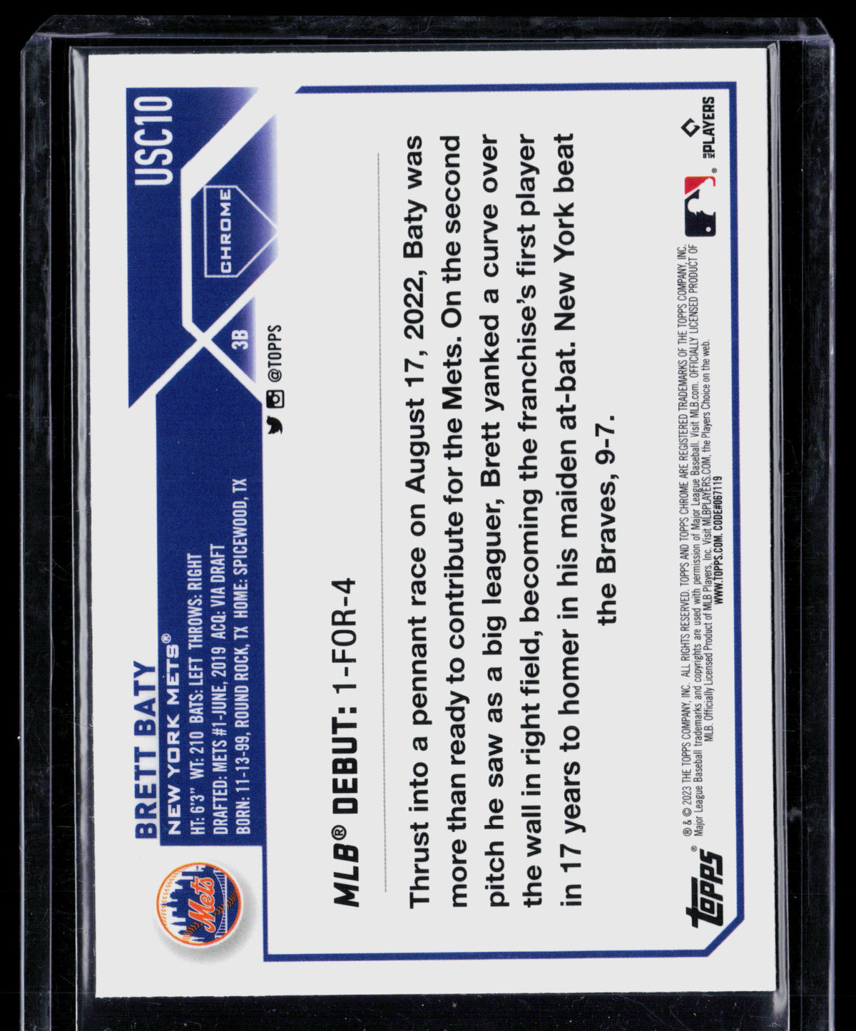 2023 Topps Chrome Update Brett Baty #USC10 RC
