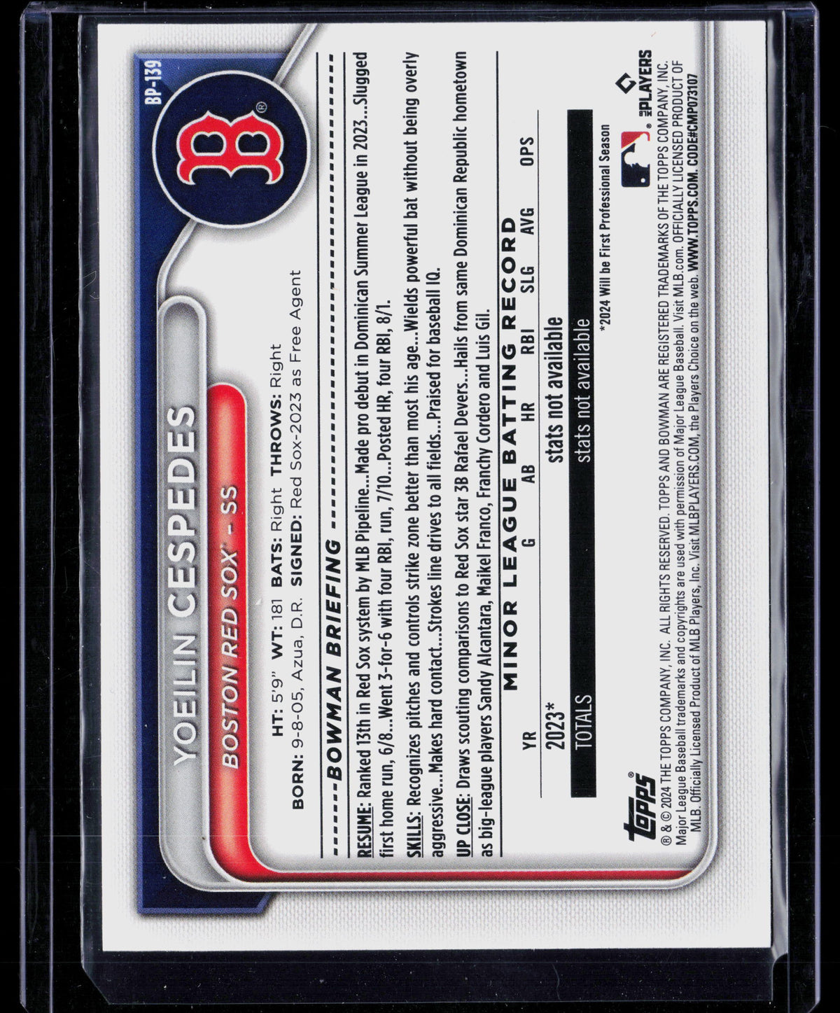 2024 Bowman Yoeilin Cespedes #BP-139 Pink 193/299
